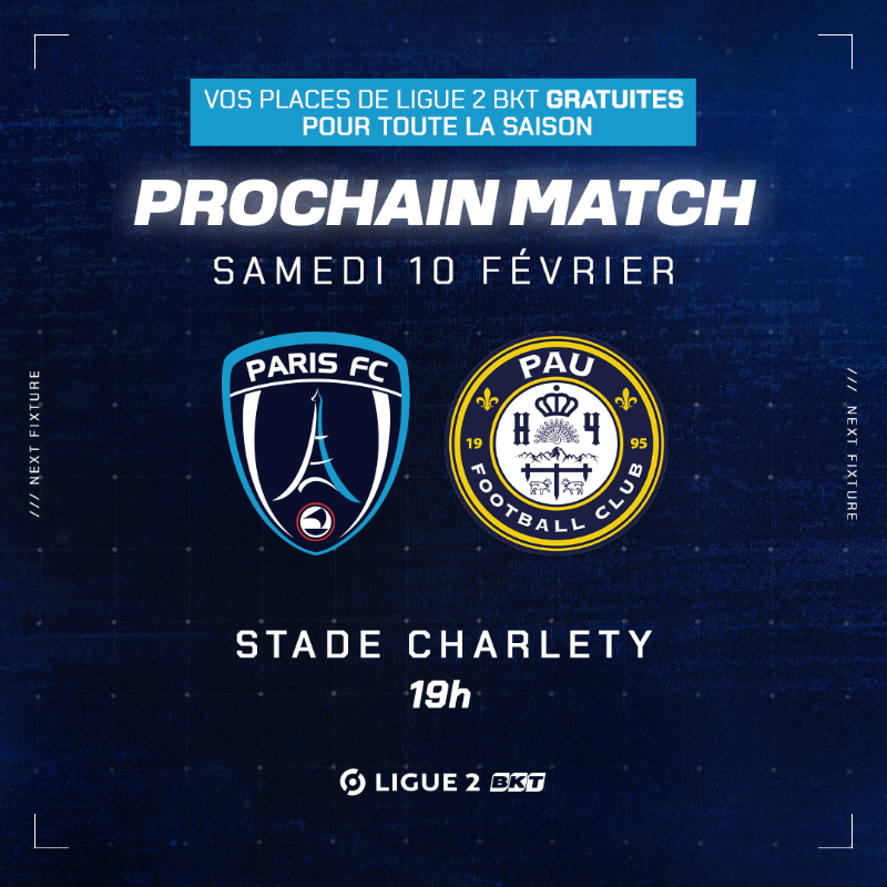 ParisFC's tweet photo. 🏟️ 𝑩𝑰𝑳𝑳𝑬𝑻𝑻𝑬𝑹𝑰𝑬 𝑶𝑼𝑽𝑬𝑹𝑻𝑬 !

Le 𝘀𝗮𝗺𝗲𝗱𝗶 𝟭𝟬.𝟬𝟮, le Paris FC accueillera le @PauFootballClub en @Ligue2BKT 🔥

🙌 Soutenez la @PCParis20 en faisant un don !

🎟️ 𝐕𝐨𝐬 𝐩𝐥𝐚𝐜𝐞𝐬 𝐬𝐨𝐧𝐭 𝐠𝐫𝐚𝐭𝐮𝐢𝐭𝐞𝐬 ! ⤵️

🔵⚪️ #CertifiéParis
