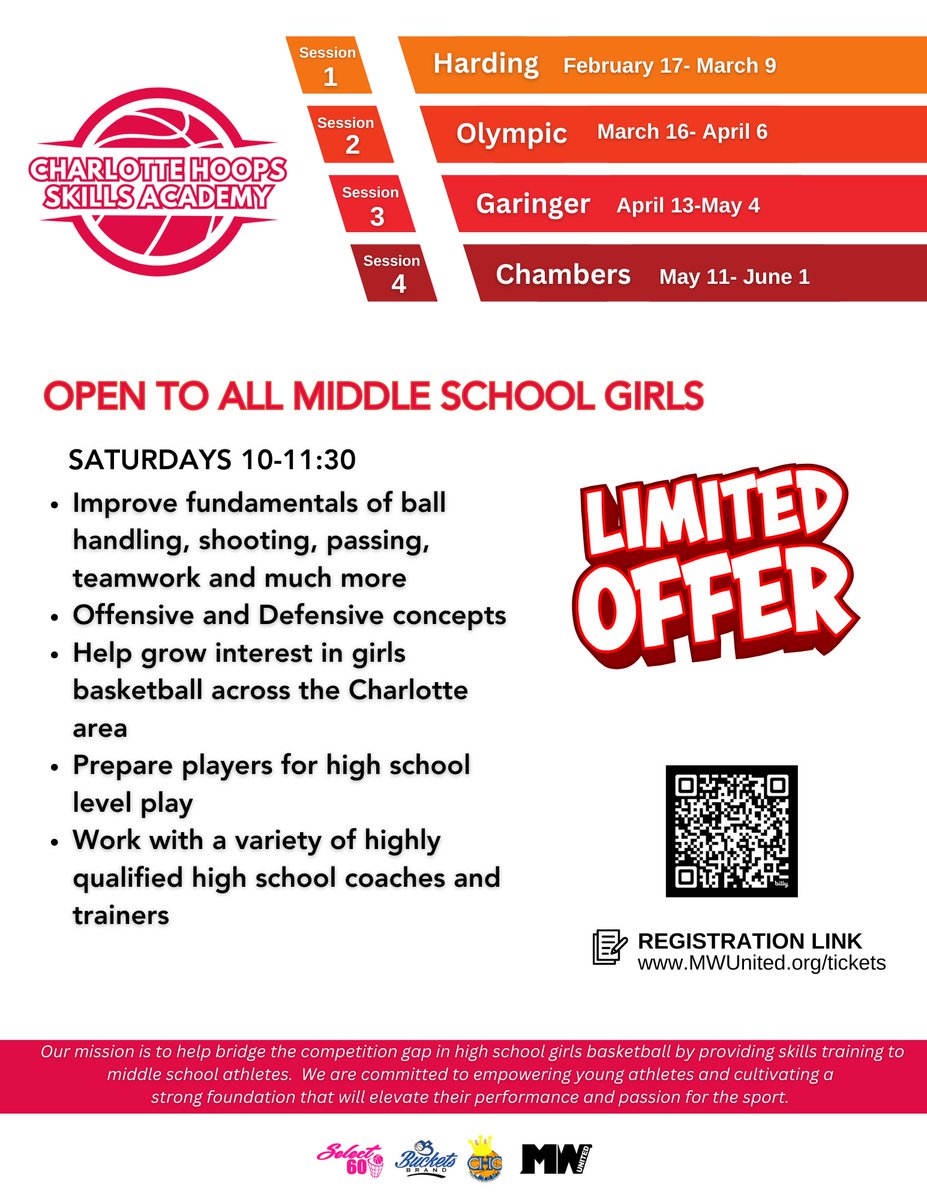 🚨 Middle School Girl Basketball players: sign up today for affordable training sessions. Let’s grow the game.