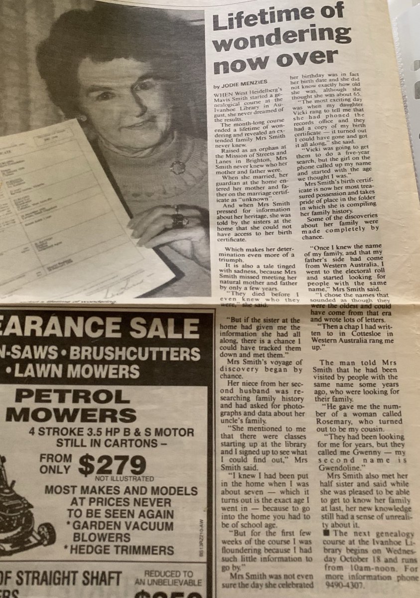 CLAN_AU's tweet photo. “A lifetime of wondering”
Mavis was 65ys when she found out names of her parents,both died
#Nuns at Church of England GirlsHome Wilson St #Brighton

CofE #Nuns lied 
#familyhistory was in the records but chose NOT to tell the truth
#Anglicare👎⁦@JacintaAllanMP⁩ #Redress https://t.co/Zj3ValVZn9