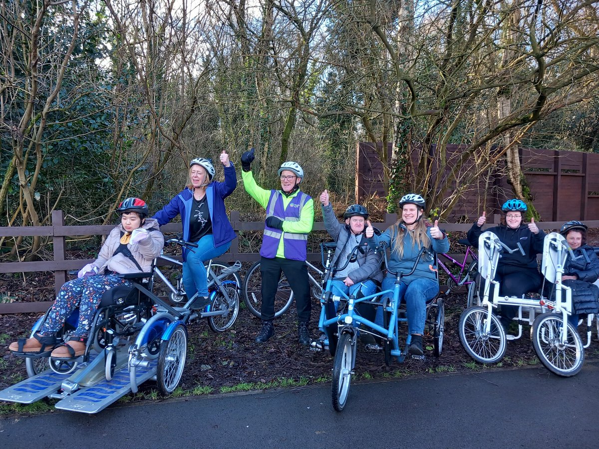 WfACharity's tweet photo. Its a thumbs up all around from our participants at Halewood last Friday! 👍

The weather might still be chilly but its big coats, big smiles and off out on the cycles for everyone 🚲

To find a Wheels for All Hub near you click here: https://t.co/TOd8zCrYu8 https://t.co/TqGuhOuiLJ