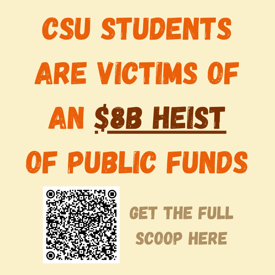 The CSU's hoarding of over $8 BILLION in surplus—while raising tuition 36% over the next five years—is unconscionable. CFA must continue bargaining for *systemic change* in the CSU's financial structure.

instagram.com/p/C28qHH2JTnp/…
