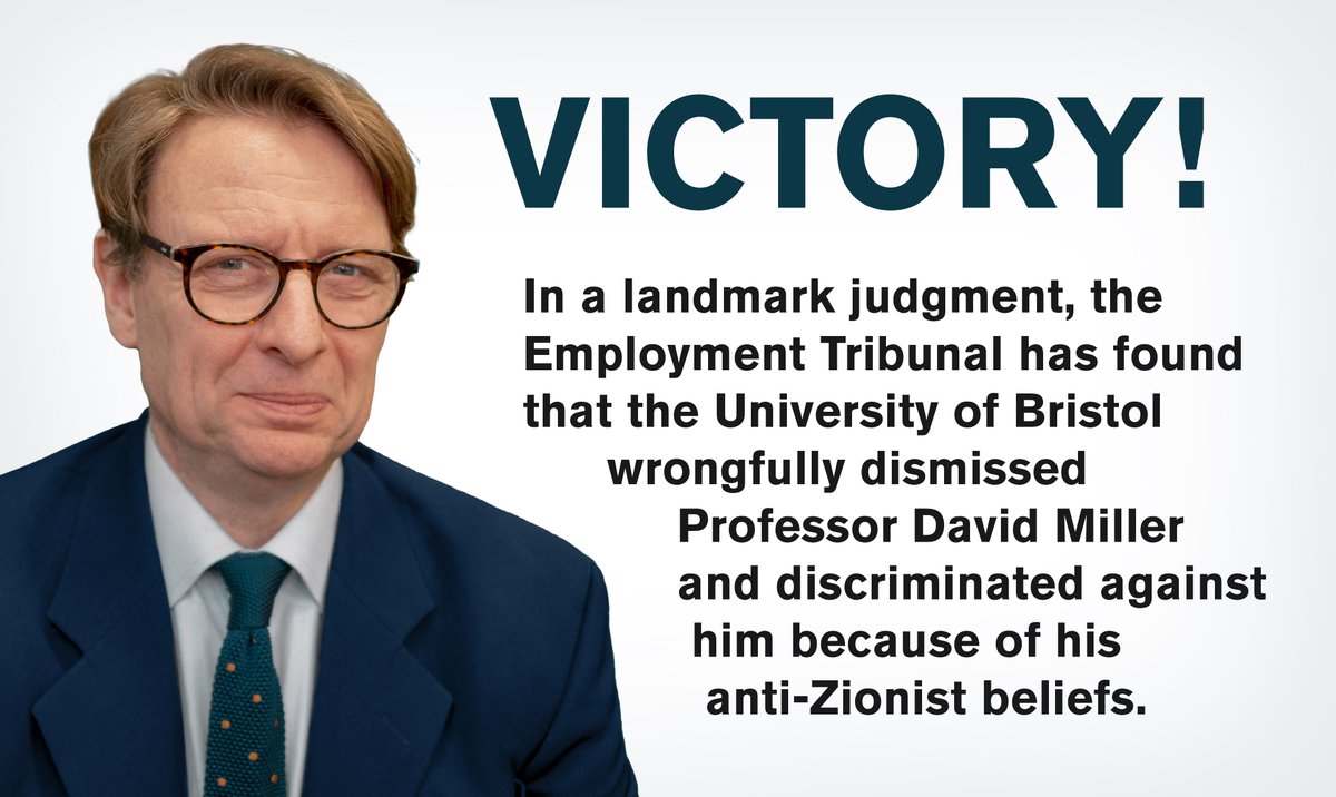 VICTORY AT THE EMPLOYMENT TRIBUNAL The Employment Tribunal has released its judgment in my landmark legal case against @BristolUni, concluding that I was wrongfully dismissed in October 2021 and discriminated against because of my anti-Zionist beliefs. This is not just a victory