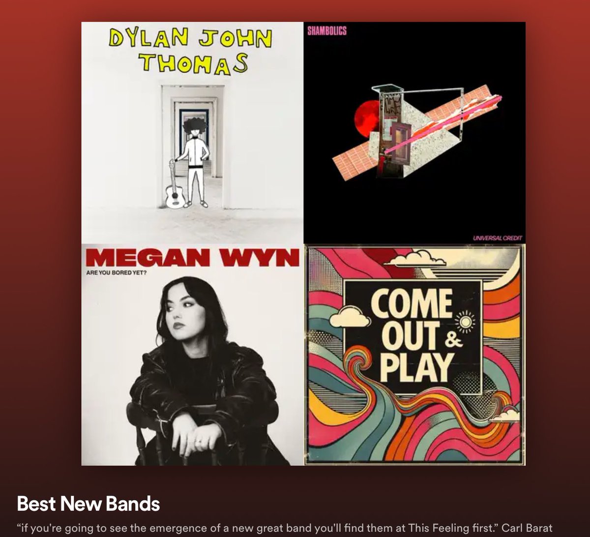 This Feeling (@this_feeling) on Twitter photo Best New Bands playlist adds 05/2024 πΈπ₯
<a href="/DylanJohnThoma5/">Dylan John Thomas</a>
<a href="/shambolicsmusic/">Shambolics</a>
<a href="/megannwyn/">Megan Wyn</a>
<a href="/_TheSlates/">The Slates</a>
<a href="/barstaffband/">BARSTAFF</a>
<a href="/88milesband/">Eighty Eight Miles</a>
<a href="/wearethecollide/">The Collide</a>
<a href="/sarahjohnsoned/">sarah</a>
<a href="/NeeveZahraMusic/">Neeve Zahra</a> x <a href="/Benwalkertv/">Ben walker</a>
<a href="/fatdadsband/">Fat Dads</a>
<a href="/greymareband_/">Grey Mare</a>
<a href="/astorialeeds/">Astoria</a>
@JEEBOJUNK & more
π open.spotify.com/playlist/3ku8Lβ¦ Best New Bands playlist adds 05/2024 πΈπ₯
<a href="/DylanJohnThoma5/">Dylan John Thomas</a>
<a href="/shambolicsmusic/">Shambolics</a>
<a href="/megannwyn/">Megan Wyn</a>
<a href="/_TheSlates/">The Slates</a>
<a href="/barstaffband/">BARSTAFF</a>
<a href="/88milesband/">Eighty Eight Miles</a>
<a href="/wearethecollide/">The Collide</a>
<a href="/sarahjohnsoned/">sarah</a>
<a href="/NeeveZahraMusic/">Neeve Zahra</a> x <a href="/Benwalkertv/">Ben walker</a>
<a href="/fatdadsband/">Fat Dads</a>
<a href="/greymareband_/">Grey Mare</a>
<a href="/astorialeeds/">Astoria</a>
@JEEBOJUNK & more
π open.spotify.com/playlist/3ku8Lβ¦