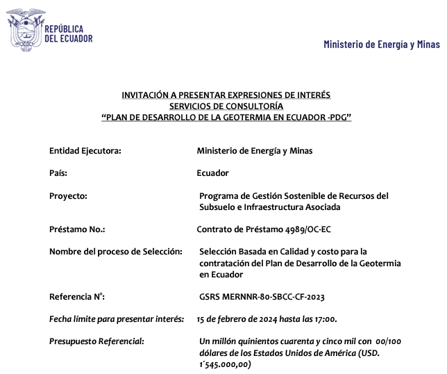 Andruxjack's tweet photo. Atención a la convocatoria https://t.co/TRyDjvgTHV del @RecNaturalesEC. Una excelente oportunidad con financiamiento de @el_BID para contribuir al desarrollo de la geotermia en el Ecuador. @jrgg12 https://t.co/XGEDrynwN4 @PiensaGeotermia https://t.co/FOeRXfxZdH