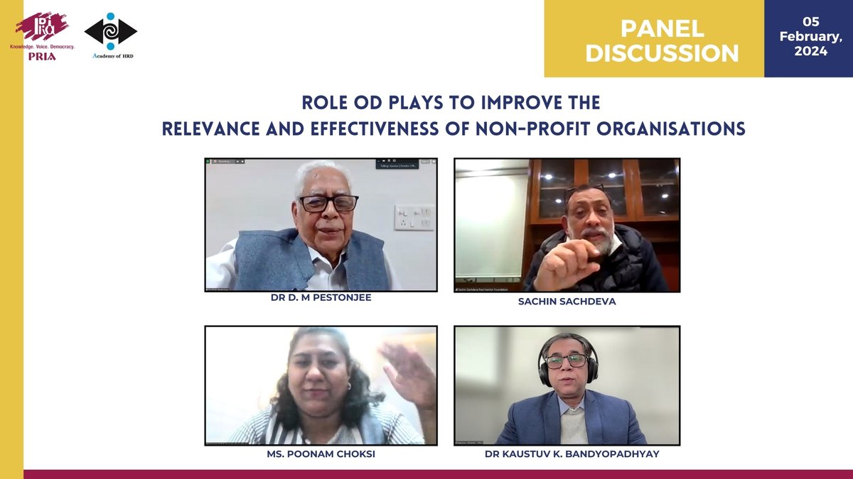 PRIA India (@pria_india) on Twitter photo #ODFacilitation
Inaugurated our program with a #paneldiscussion on "the role OD can play in improving the relevance and effectiveness of non-profit organisations."
Special thanks to Keynote Speakers — <a href="/RTandon_PRIA/">Rajesh Tandon</a>, Dr. D.M. Pestonjee, Sachin Sachdeva & Poonam Choksi. #ODFacilitation
Inaugurated our program with a #paneldiscussion on "the role OD can play in improving the relevance and effectiveness of non-profit organisations."
Special thanks to Keynote Speakers — <a href="/RTandon_PRIA/">Rajesh Tandon</a>, Dr. D.M. Pestonjee, Sachin Sachdeva & Poonam Choksi.