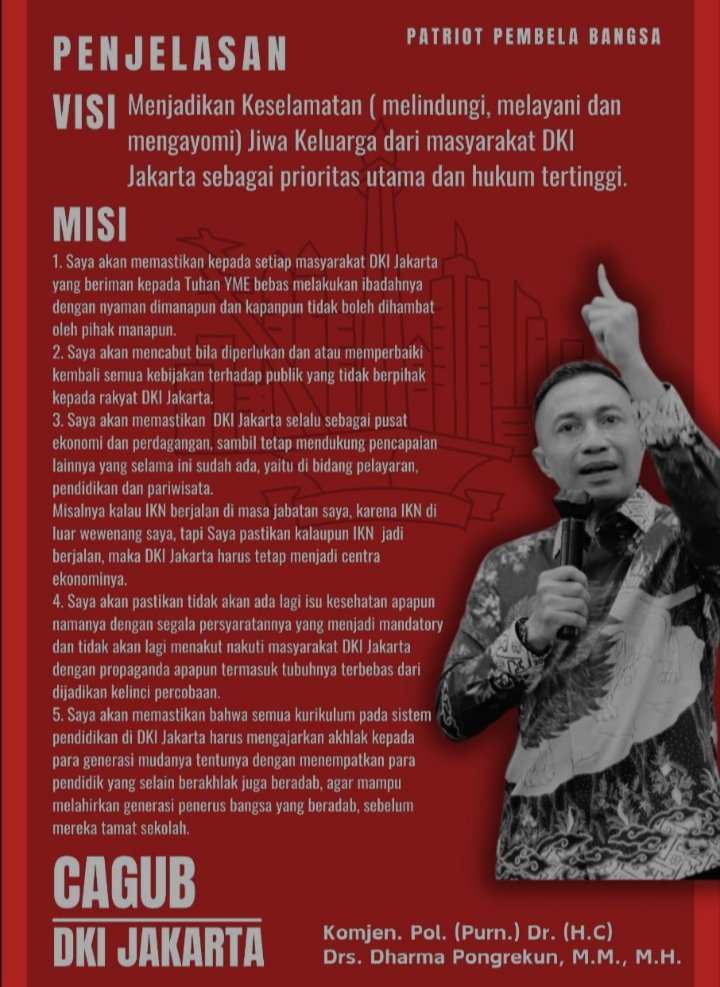 elizabethlisa76's tweet photo. Komjenpol Purn Dharma Pongrekun
Maju DKI 1
Yg mau beri support bisa japri
#selamatkanjiwakeluargakita https://t.co/NJIfSocHer