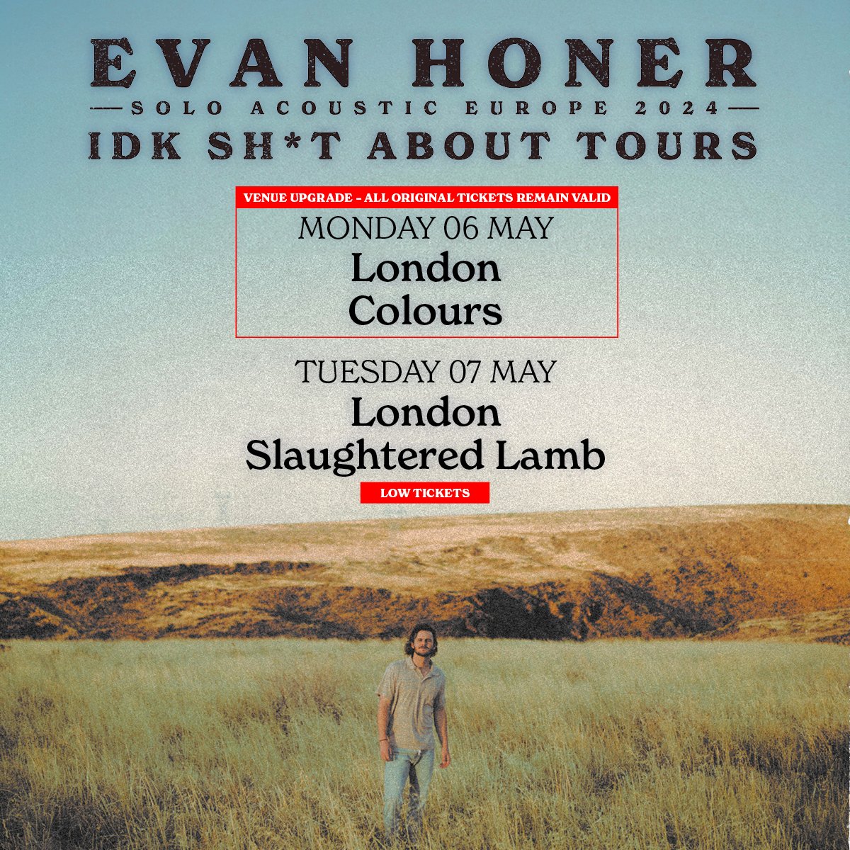⚠️ ANNOUNCEMENT @evanhonermusic has been upgraded to @ColoursHoxton ⚠️ *all tickets previously purchased for the 6th May will remain valid for this venue* The 7th of May will be staying here!