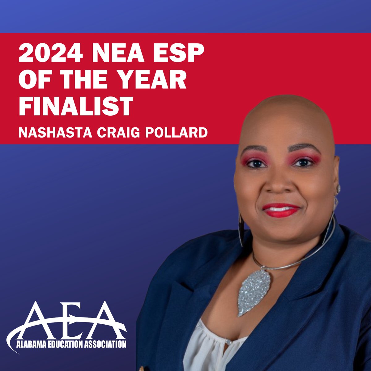 AEA members represent the nation’s best and brightest educators! Nashasta Craig Pollard is one of five finalists for 2024 NEA ESP of the Year. To learn more, visit bit.ly/4btEDQO. Congratulations Nashasta! #myAEA