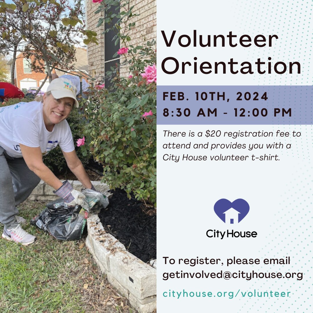 Interested in becoming a volunteer? The first step is attending Volunteer Orientation! Reach out to getinvolved@cityhouse.org to sign up and learn more. 🌟

#getinvolved #volunteering #community #nonprofit #planotx #plano