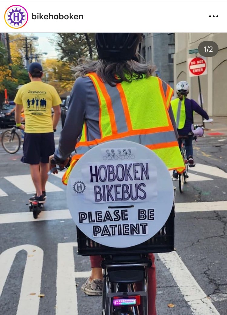 WheelieBadBikes's tweet photo. According to @BikeHoboken the safe sidewalks ordinance should be voted down because requiring a yellow vest is burdensome for bikers.
Yet here is a photo from the BikeHoboken instagram account of someone wearing a yellow vest on the bike bus.
#SafeSidewalks #Hoboken https://t.co/azt2BlqgTo