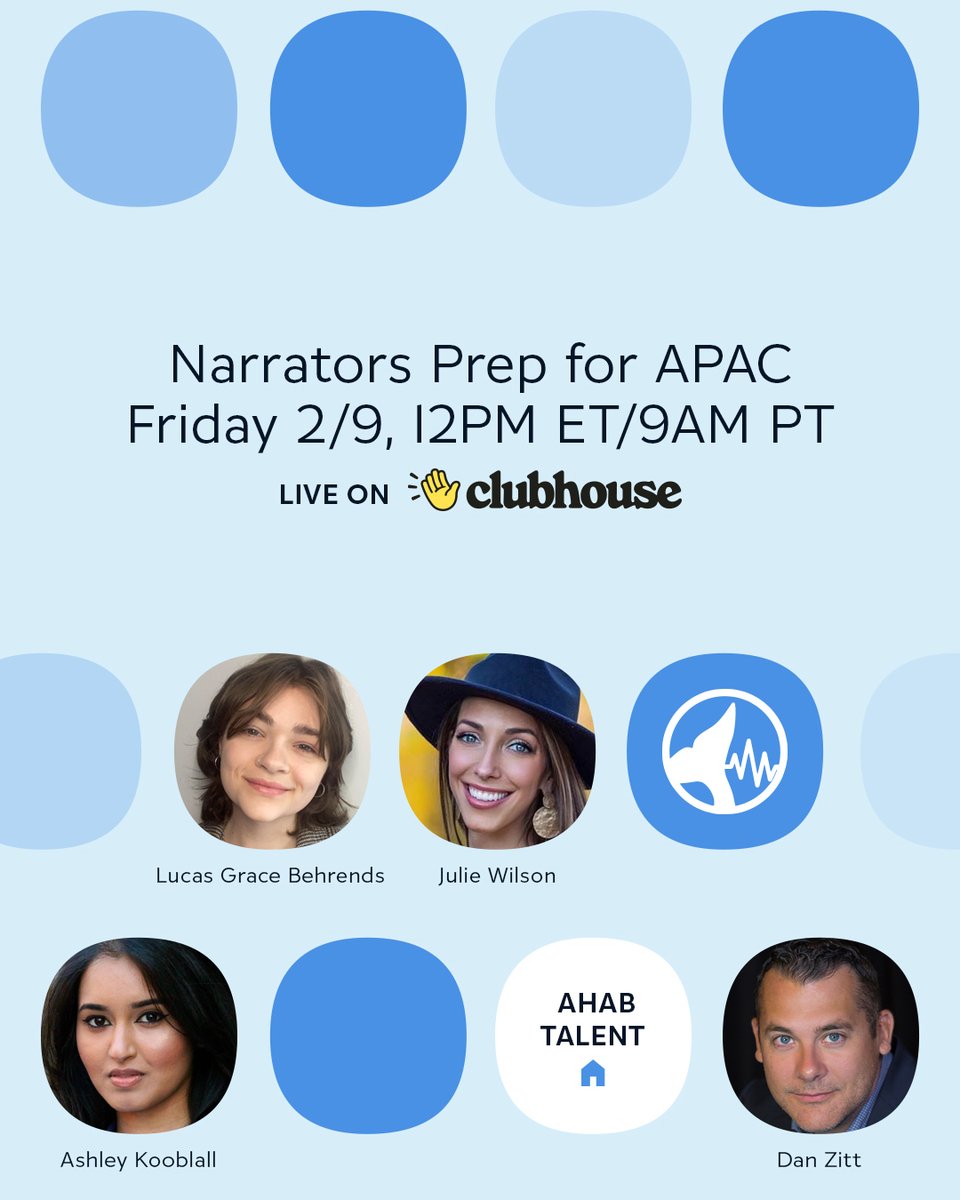 AhabTalent (@ahabtalent) on Twitter photo 🚨 Ahab Clubhouse Alert! 🚨
Ahab co-creators <a href="/JuliannaNWilson/">Julie Wilson | NYC</a> & <a href="/RealDanZitt/">Dan Zitt</a> w/ special guests Michele Cobb & <a href="/theerinbennett/">Erin Bennett</a> from the APA and producers Ashley Kooblall & Lucas Grace Behrends as they share their tips and tricks so you can get the most out of APAC! 🚨 Ahab Clubhouse Alert! 🚨
Ahab co-creators <a href="/JuliannaNWilson/">Julie Wilson | NYC</a> & <a href="/RealDanZitt/">Dan Zitt</a> w/ special guests Michele Cobb & <a href="/theerinbennett/">Erin Bennett</a> from the APA and producers Ashley Kooblall & Lucas Grace Behrends as they share their tips and tricks so you can get the most out of APAC!
