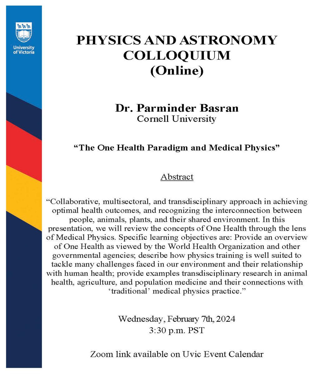 COLLOQUIUM (Online): Dr. Parminer Basran, Cornell University, will give an online colloquium on Wednesday February 7th at 3:30pm PST. For more information: events.uvic.ca/physics/event/…