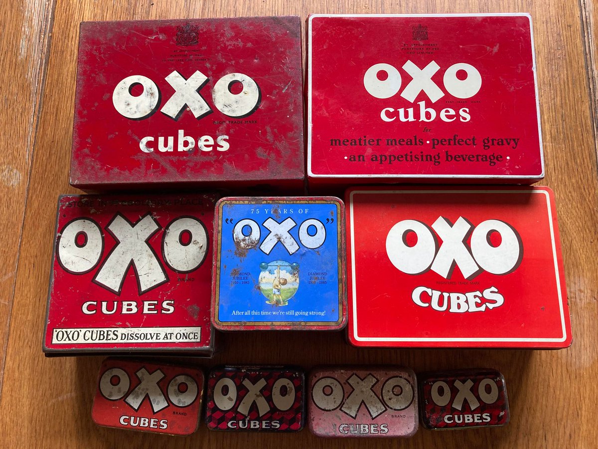 Together with my vintage scarf buddies on the #knotandtriangle thread, we have other passions for the detritus of the past, including old tins. So, here's #TinPanAllies - with a couple of posts already out there. My first contribution is my collection of Oxo tins across the eras.