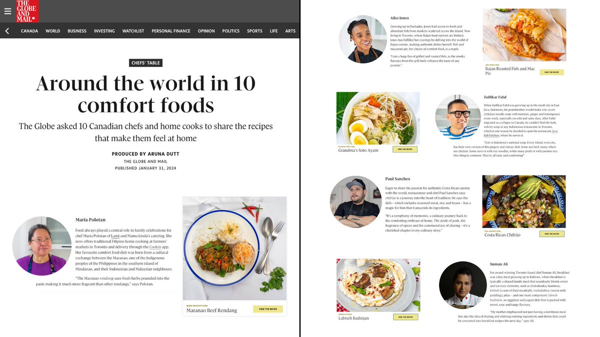 Cookin (@cookinunited) on Twitter photo Explore cherished recipes shared by five of our talented chefs, as featured by <a href="/globeandmail/">The Globe and Mail</a>. These dishes hold a special place in their hearts, symbolizing shared moments with family and friends. 🍽️🌎
#ChefFeature #ComfortFood #GlobalCuisine #FoodDelivery #Toronto Explore cherished recipes shared by five of our talented chefs, as featured by <a href="/globeandmail/">The Globe and Mail</a>. These dishes hold a special place in their hearts, symbolizing shared moments with family and friends. 🍽️🌎
#ChefFeature #ComfortFood #GlobalCuisine #FoodDelivery #Toronto