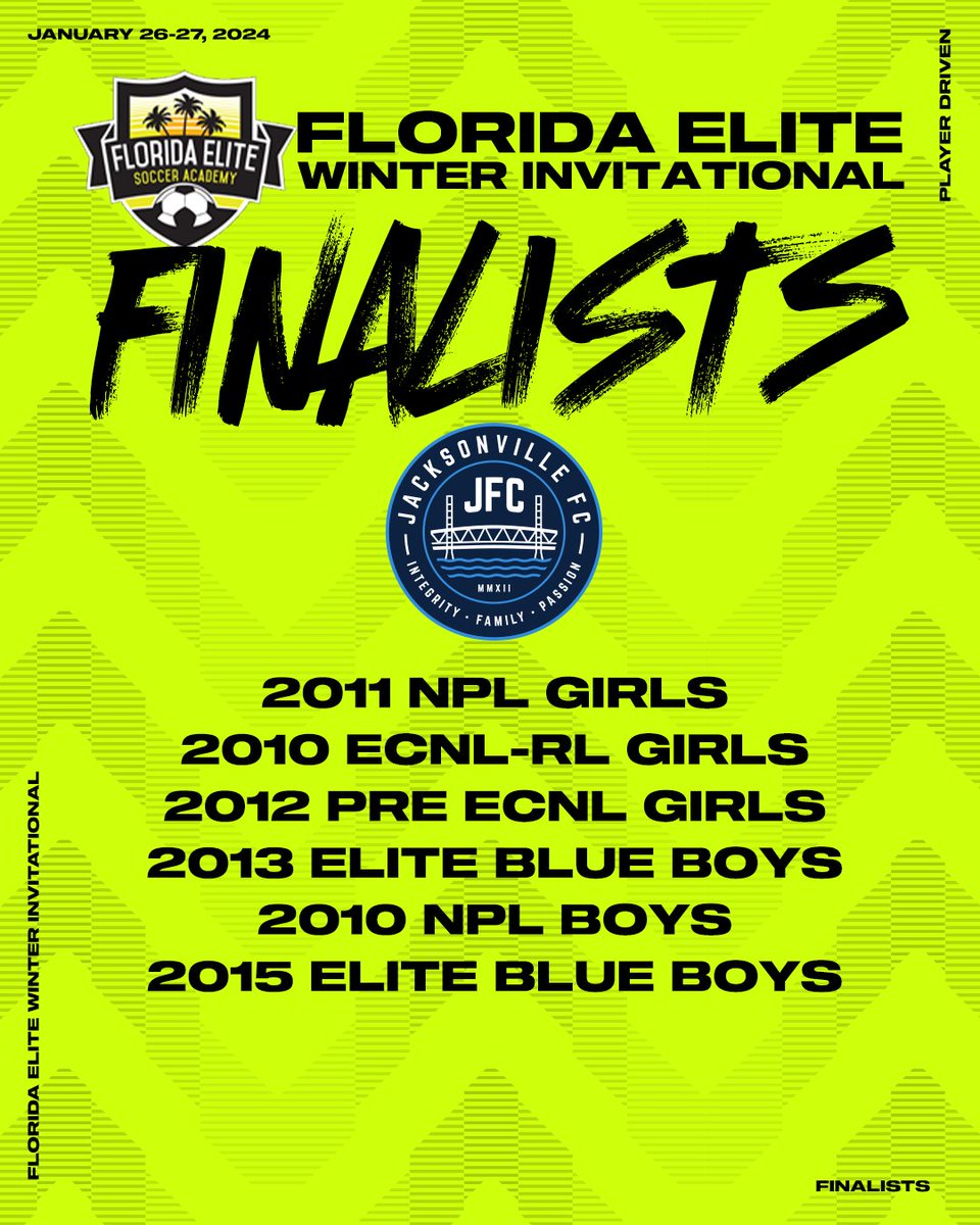 jacksonville_fc's tweet photo. Congratulations to our 2010 Elite Blue Girls team for their outstanding performance and being crowned champions at the 2014 Florida Elite Winter Invitational!

We also want to give a big shoutout to our six JFC teams that made it to the finals! Keep working hard and keep pushing!!!

#PlayerDriven #904JFC