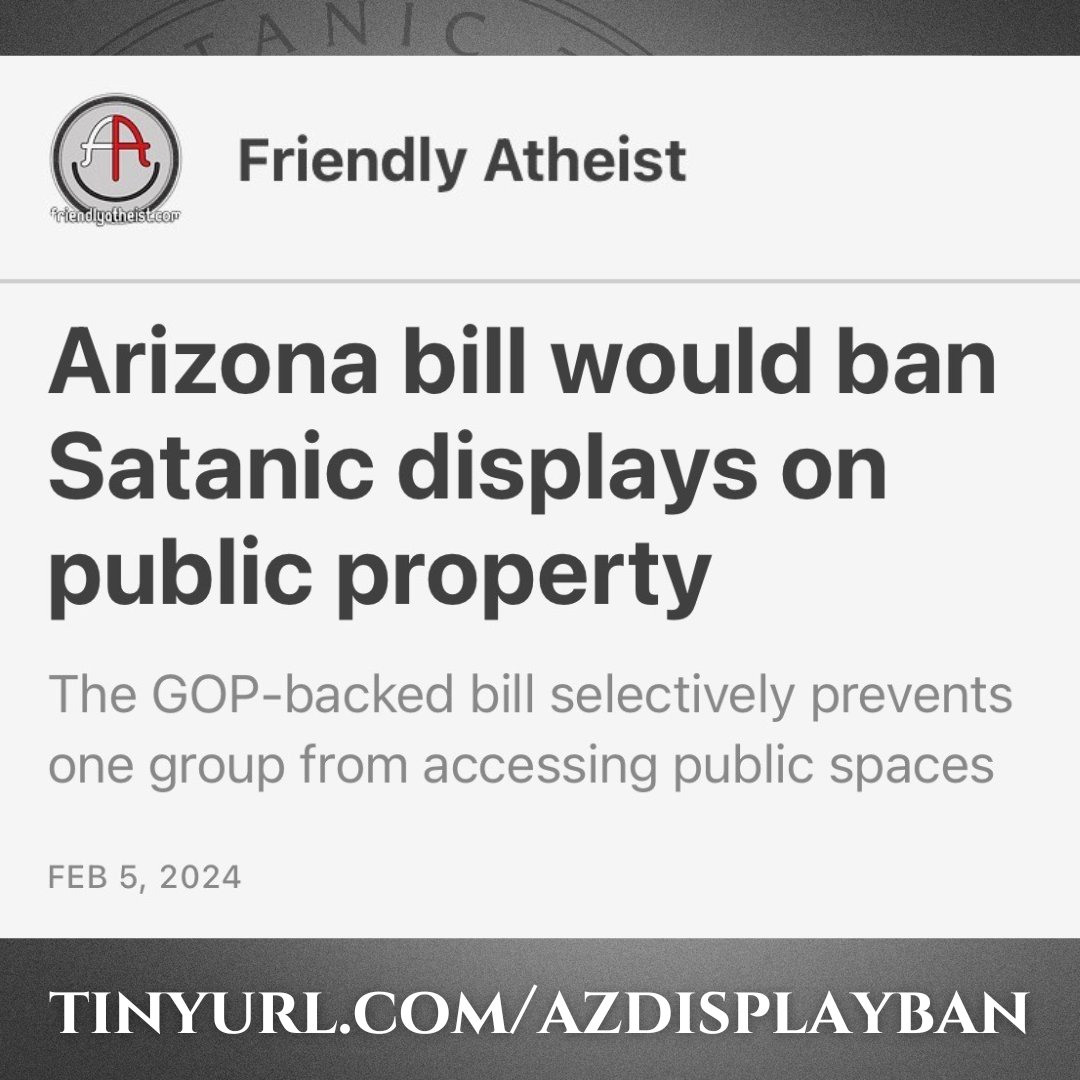 satanic_temple_'s tweet image. A hearing on AZ's Reject Escalating Satanism by Preserving Essential Core Traditions (RESPECT) Act, which would ban Satanic religious displays from public property, will be held Wednesday.

TST Co-founder @LucienGreaves comments in @hemantmehta's article: tinyurl.com/azdisplayban