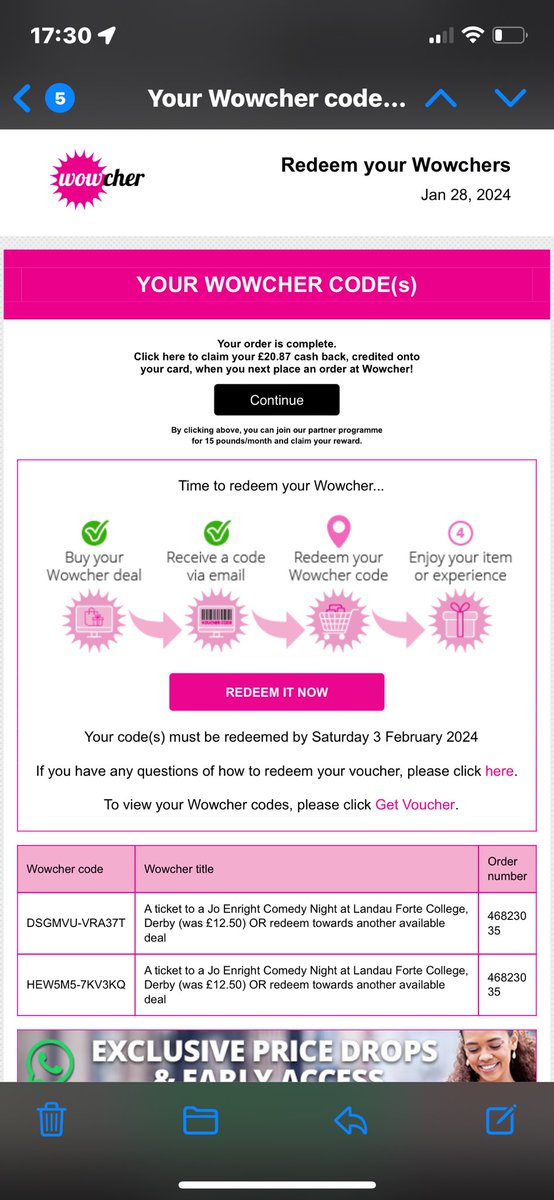 lazsimon's tweet photo. @SupportWowcher_ This shows the voucher numbers and order numbers and when I try to redeem theses tickets there was no tickets to redeem. https://t.co/UyfhuPMNbW