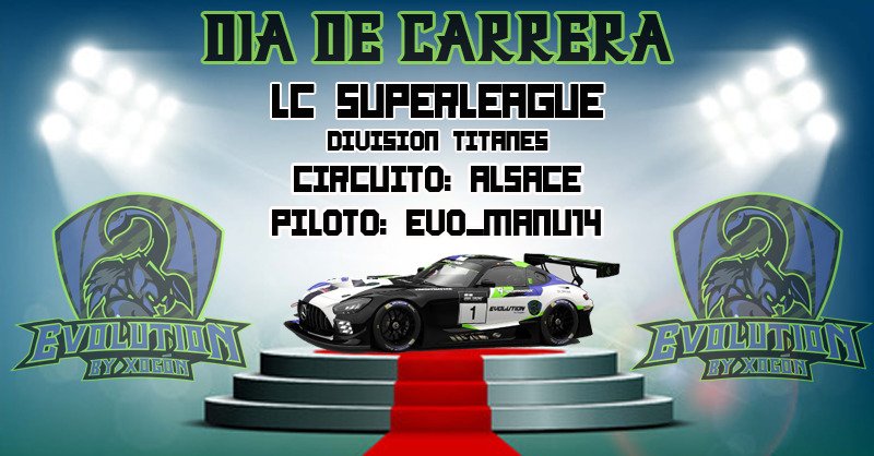 Pásate a las 21 por el canal de <a href="/elKalvo_F1/">elKalvoGT</a> para ver la 3ª jornada de la <a href="/community_lc/">LC Community</a>, División Titanes. 
Nuestro piloto <a href="/MANUELHERNANZ14/">MANU14</a> está preparado para la carrera, lo estas tú!
Hoy corremos, 
hoy... Evolucionamos!!! 🏁🚦
