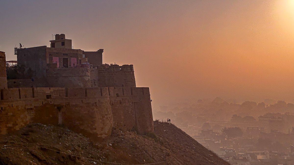 Jaisalmer fort on a misty desert morning
