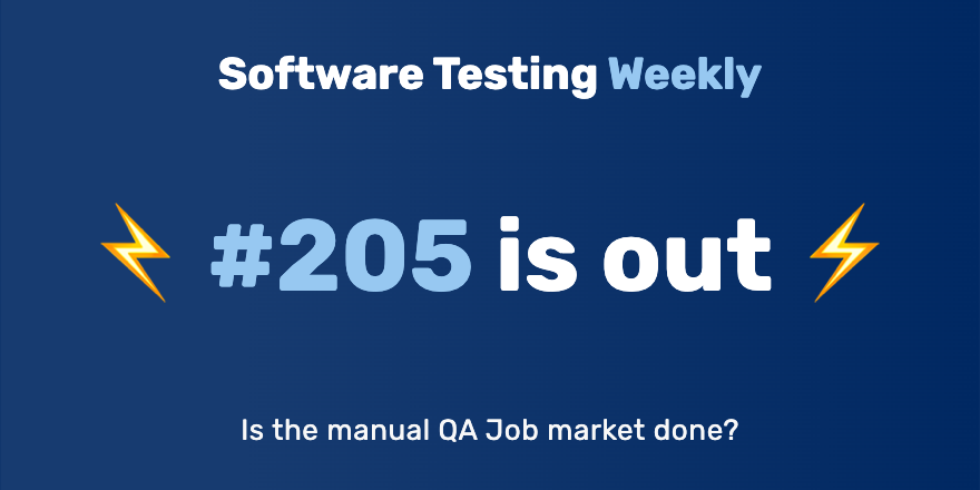 Hey! 🙂 The 205th issue is out! softwaretestingweekly.com/issues/205 Congrats @grhmellis, @therunninglight, @wayneroseberry, @BethClarke_eng, @GreenReportBlog, @dennmart, @zecarrera, @MillanKaul, @eliasnogueira, @KTeltov and @alexusadays! 👏 #SoftwareTesting #QA