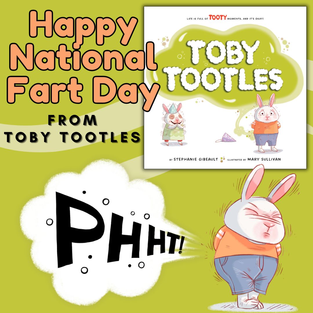 I hope you're enjoying National Fart Day today. It's Toby's favorite holiday!🐇💨 Celebrate with a reading of TOBY TOOTLES, a #picturebook about embarrassment written by me, illustrated by @sullivandraws, and published by @SleepingBearBks. It's a gas!