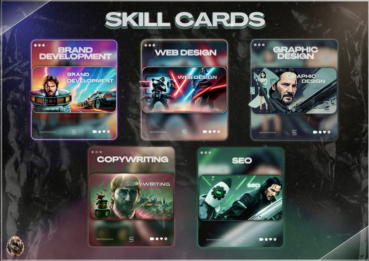 SemihSolutions's tweet image. My Secret Weapons - My Skill Cards!
Each card unveils the expertise I bring to the table as a Pro-Freelancer.

1️⃣ Brand Development: Creating memorable experiences to make your brand unforgettable!🔨

2️⃣ Web Design: Transforming digital dreams into profit-generating realities.💸…