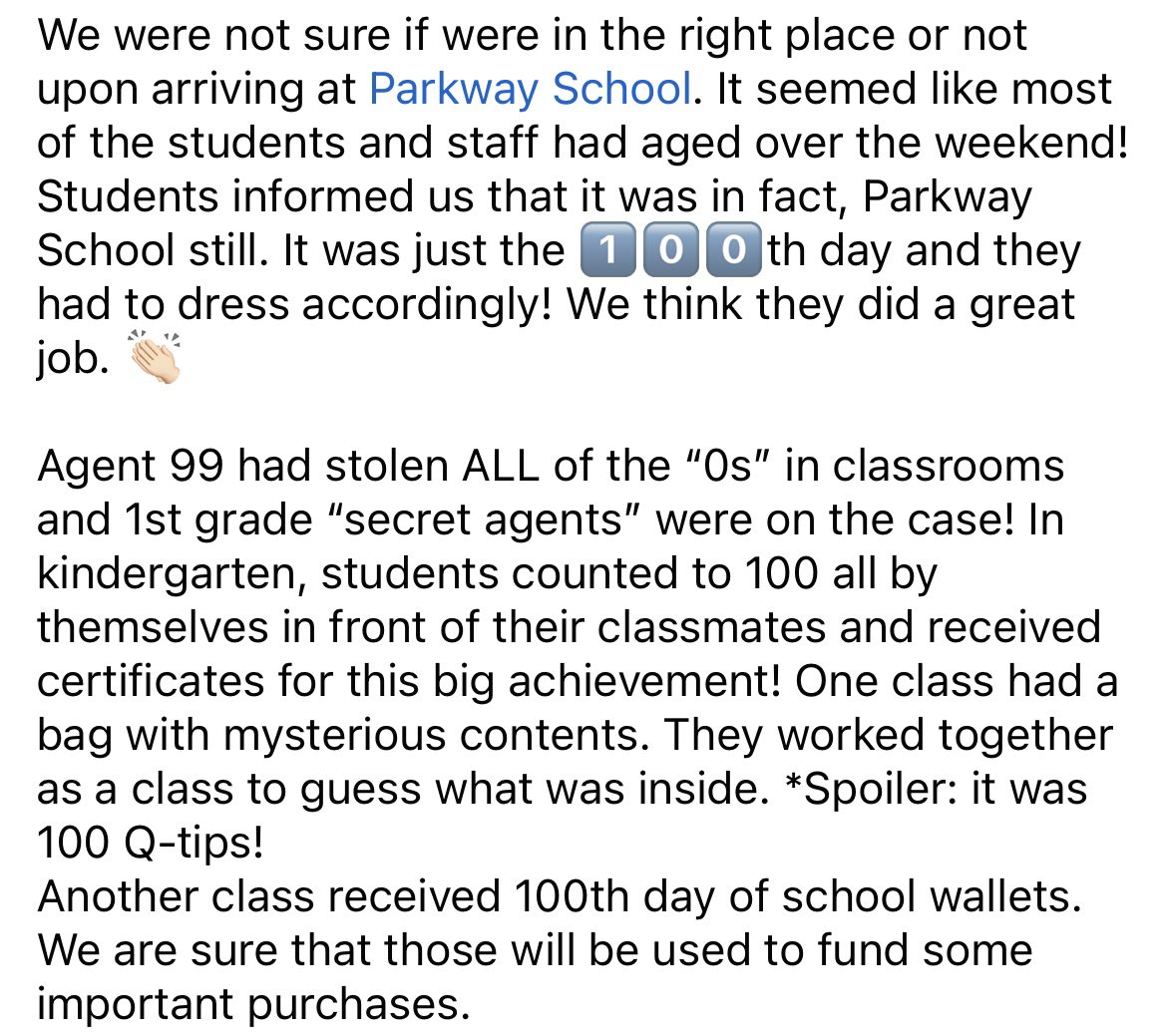 Lots of fun happening at Parkway School to celebrate the 1️⃣0️⃣0️⃣th day! 🎉 💙
<a href="/PKYPatriots/">Parkway School</a> #WeAreWatauga