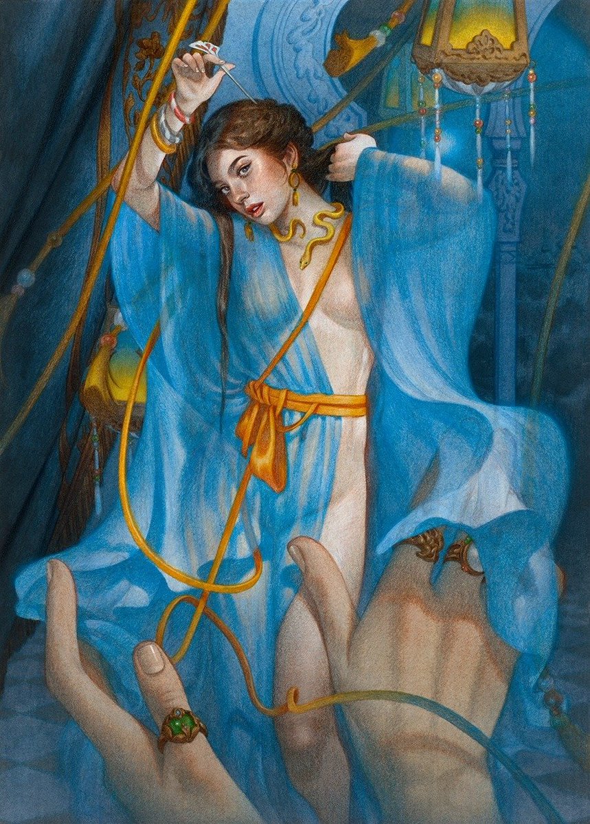 KushielConcepts's tweet photo. Head's up that @my_name_is_tran has one of her gorgeous Kushiel's Legacy prints on offer via her @Patreon. Interior illustration from the Subterranean Press edition of Kushiel's Avatar. (Also tagging @JCareyAuthor as well so she and her fans don't miss this loveliness!) https://t.co/ooC9gwBqLI