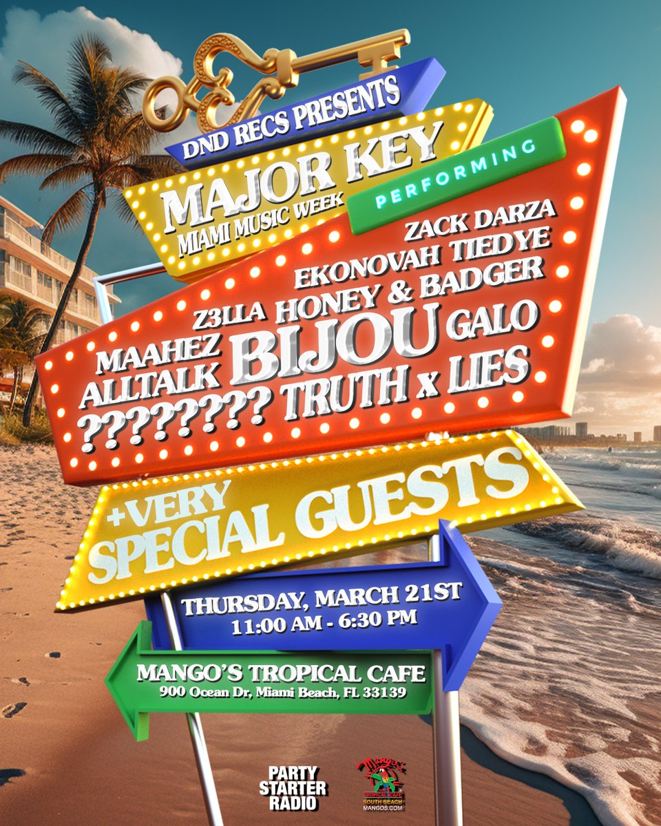 We’re bringing an all-star lineup to Miami this year for music week! 

DND RECS presents Major Key Miami Music Week Edition featuring BIJOU, Truth x Lies, Honey &amp; Badger, Galo, alltalk, Tiedye, Maahez, Zack Darza, Ekonovah, Z3lla, plus some very special guests you won’t want to