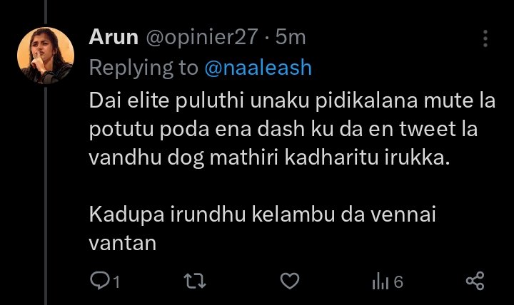 naaleash's tweet photo. When you ask something which is wrong , you will get ABUSED like this. 

I'm feeling shame on myself that I had conversation with this guy from last season . 

This is one ARCHANA fan 😮‍💨 

Many fans of her like this abused me even about my family.

Bully fans

#BiggBossTamil7 https://t.co/tasiVat938