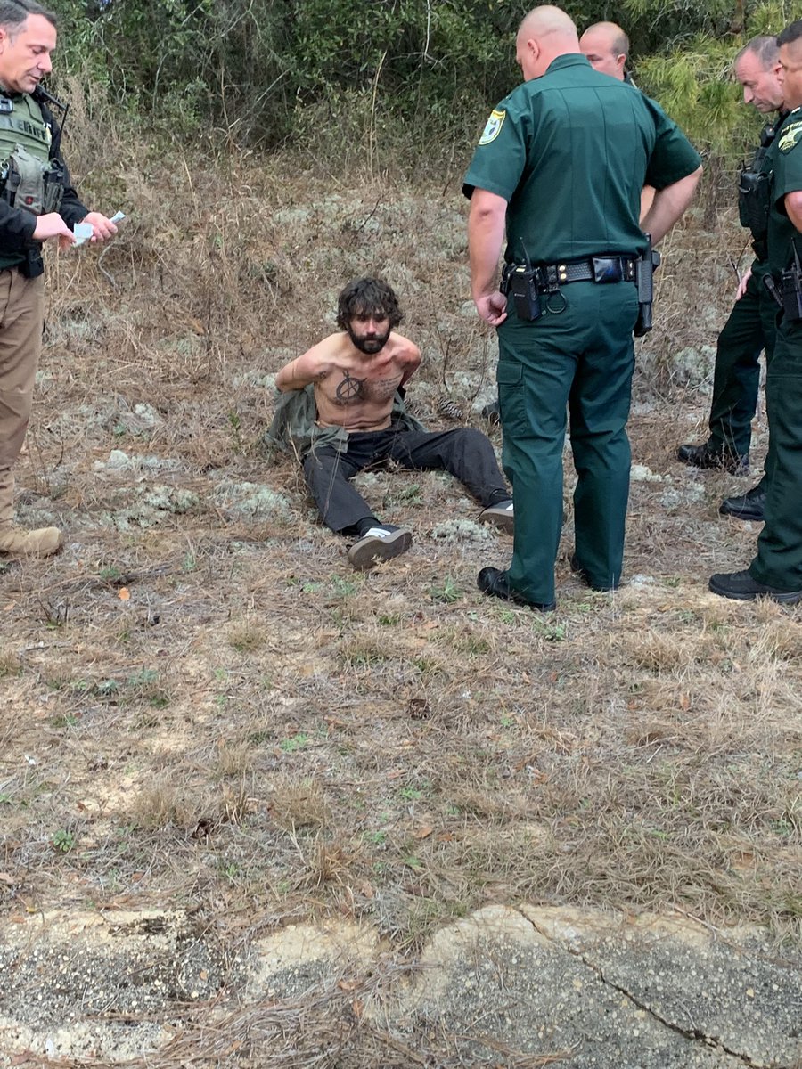 OCSOALERTS's tweet photo. What teamwork! The OCSO assisted FHP and @SRCSheriff in trying to capture a fleeing driver reportedly in a stolen truck.  The man fled on foot after his truck was stopped around mile marker 49 on #Interstate10 by the FHP.  He was then apprehended by a SRSO #K9! https://t.co/fOcFN3WrUI