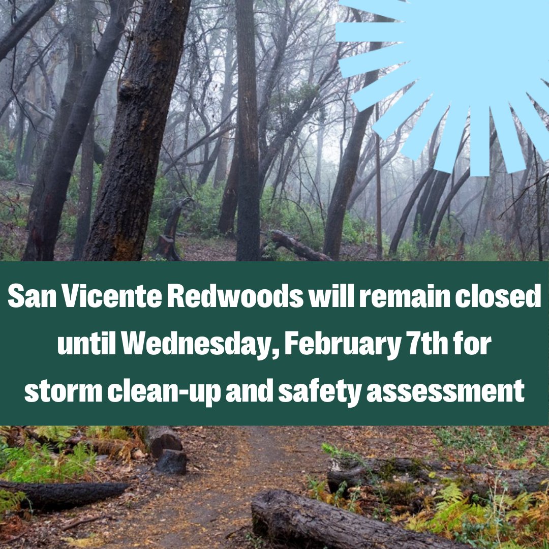 LandTrustSantaCruz (@landtrustscc) on Twitter photo What a storm! Our access team recorded nearly 4” of rain & roughly 29 mph winds at San Vicente Redwoods yesterday. The property will remain closed until Feb. 7 for storm clean-up & safety assessment. Please continue to check our website for closure information prior to visiting. What a storm! Our access team recorded nearly 4” of rain & roughly 29 mph winds at San Vicente Redwoods yesterday. The property will remain closed until Feb. 7 for storm clean-up & safety assessment. Please continue to check our website for closure information prior to visiting.