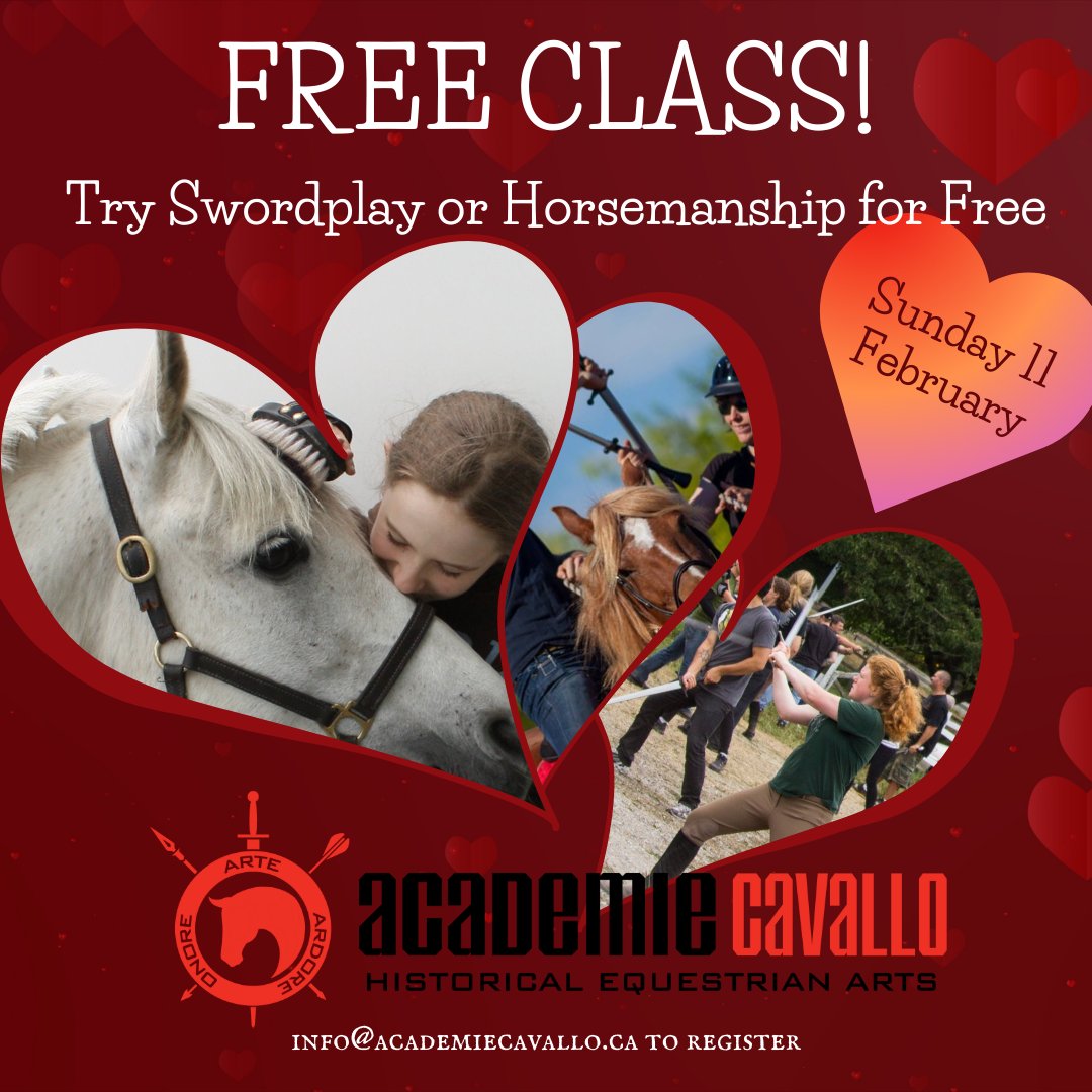 jmlandels's tweet image. Free trial classes are back! This coming Sunday you can take a free horsemanship or swordplay class at Cornwall Ridge in Langley. Email info@academiecavallo.ca to register.
#freeclass #horsemanship #swordplay #HEMA #rossfechten #mountedcombat