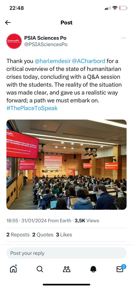 ACharbord's tweet photo. It was such an honour to moderate this session with @harlemdesir at @PSIASciencesPo. What a sobering assessment of the situation and clear eyed vision of the challenges ahead of us. https://t.co/lCPWdkxCmw