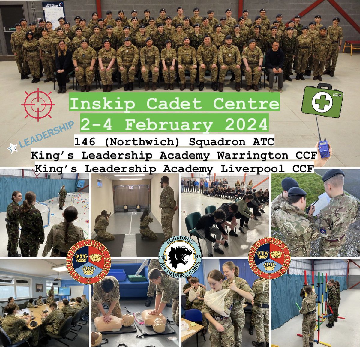 atc146's tweet photo. Incredible weekend with 70 badges gained by our amazing cadets joined by @gstccf @KingsWoolston @kings_liverpool #WorkingTogether 

9 Blue Leadership 
11 Bronze Radio 
12 Bronze FA
12 Air Rifle Trained Shot
2 L98A2 Trained Shot 
11 Air Rifle Marksman 
12 Silver FA 

🫡 @aircadets https://t.co/IlPj1eMV65