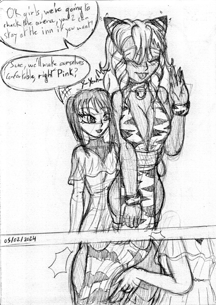 saberwarthog's tweet photo. {Doodle] #R18 #NSFW #dragonpink
Yeah, Pink &amp; Princess Delta are gonna get "comfortable" :D

I don't know why I never had the idea of getting those 2 together... 
I mean, they are in the same manga by Itoyoko, and I have a tendency to draw little dommies with taller sub girls XD. https://t.co/TiSOJSG4Sg