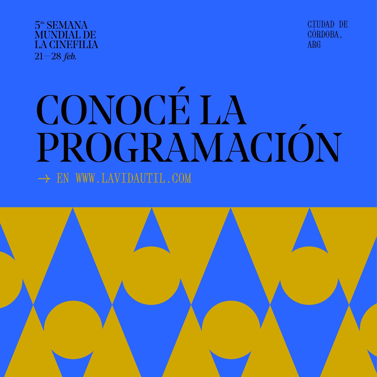 La vida útil (@lvu_cine) on Twitter photo Estamos muy contentos de comunicarles la programación de la 5ta Semana de la Cinefilia. Verán que es más ecléctica y desafiante que nunca: así lo piden tiempos como estos. ¡Vengan a esta fiesta que se arma en las salas y en los pasillos del <a href="/cineclubmuni/">Cineclub Municipal</a>!
lavidautil.net/5tasmc/ Estamos muy contentos de comunicarles la programación de la 5ta Semana de la Cinefilia. Verán que es más ecléctica y desafiante que nunca: así lo piden tiempos como estos. ¡Vengan a esta fiesta que se arma en las salas y en los pasillos del <a href="/cineclubmuni/">Cineclub Municipal</a>!
lavidautil.net/5tasmc/