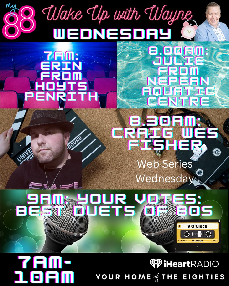 My88_FM's tweet photo. Tomorrow on brekky:
7am: Erin from Hoyts + win tix
8am: Julie from Nepean Aquatic Centre
8.30am: #WebSeriesWednesday is back with Craig Wes Fisher
#9OClockMixTape: Your votes for the best duets of the 80s - who do you think will win?
Stream: https://t.co/bqfAV4rzCD https://t.co/FVWgBich1W