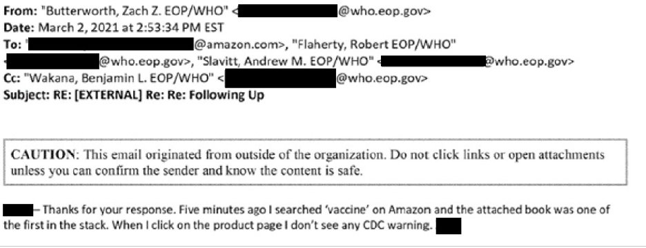 How did the Biden White House conclude that there was “propaganda and misinformation” in books sold in Amazon’s bookstore? The White House ran keyword searches for controversial topics, such as “vaccine,” and emailed Amazon when it didn’t like how the search results appeared: