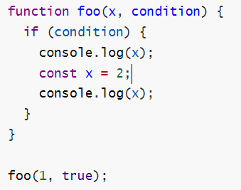 YangZhao213's tweet photo. `let` and `const` declared variables occupy the entire scope they are defined in, and are in a region known as the temporal dead zone before the actual line of declaration. For example, The code blow will throw an error of "Can't access".
#ProgrammingParadigms @NortheasternCA https://t.co/2zTPqj9JVg