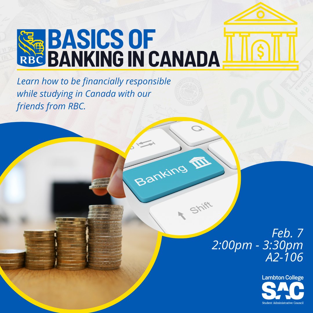 Our friends from RBC are back with their financial info sessions! Join us on Feb 7 from 2:00pm to 3:30pm in room A2-106 for the Basics of Banking in Canada! Learn how to be financially responsible during your studies with RBC!