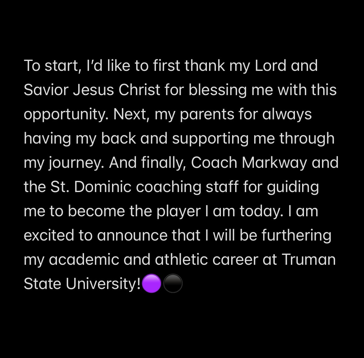 100% COMMITTED!!!
<a href="/SDAll_In/">St. Dominic Football</a> <a href="/CoachKNesbitt/">Kellen Nesbitt</a> <a href="/Truman_FB/">Truman State Football</a> 🟣⚫️