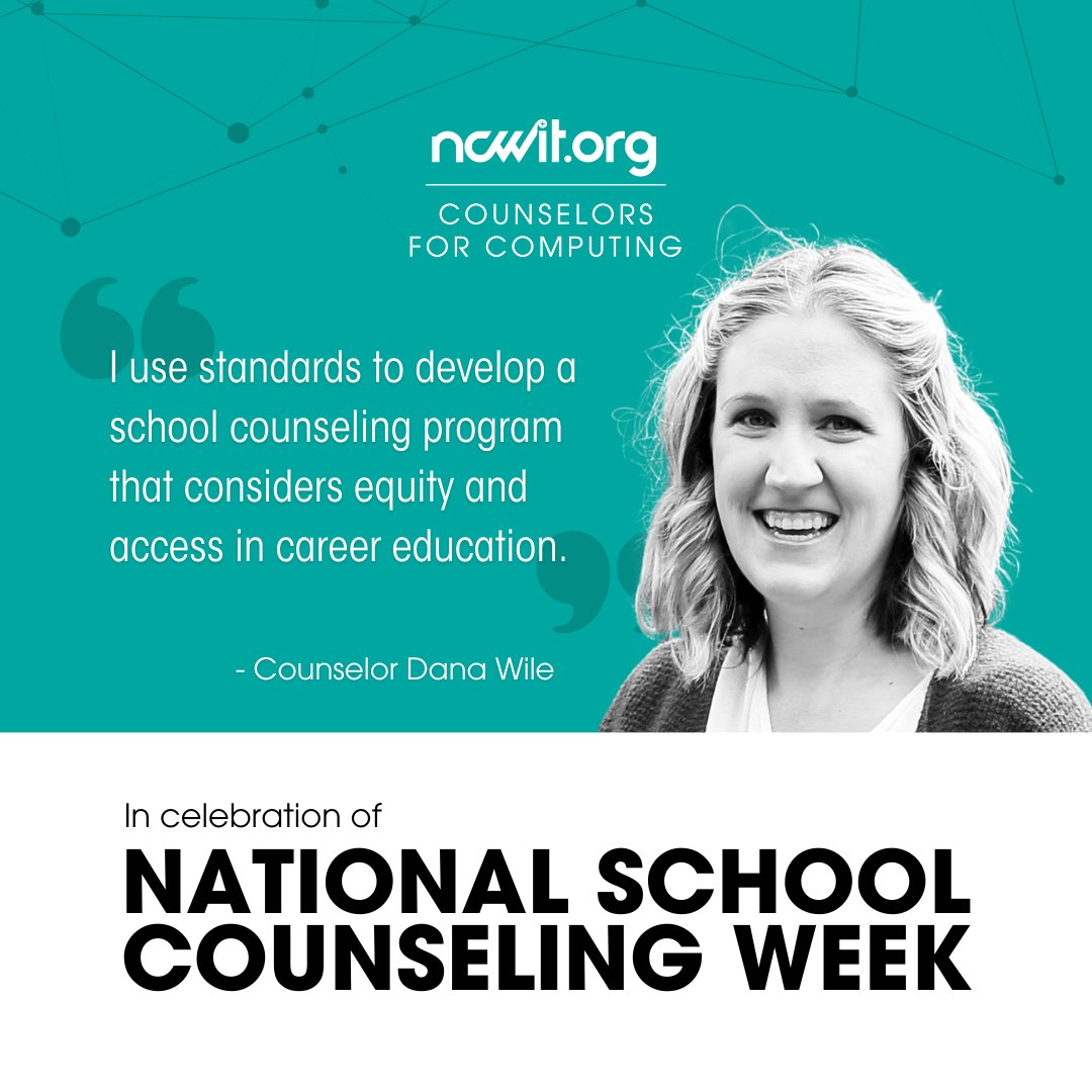 Happy National School Counselors Week! #NSCW24 🎉 We'll be celebrating counselors all week long. Dana Wile (@DanaW_advocate) says she gets to use CS to think outside the box and encourage students to be creative and persist. 'Through working with #NCWITC4C and @ASCAtweets...'