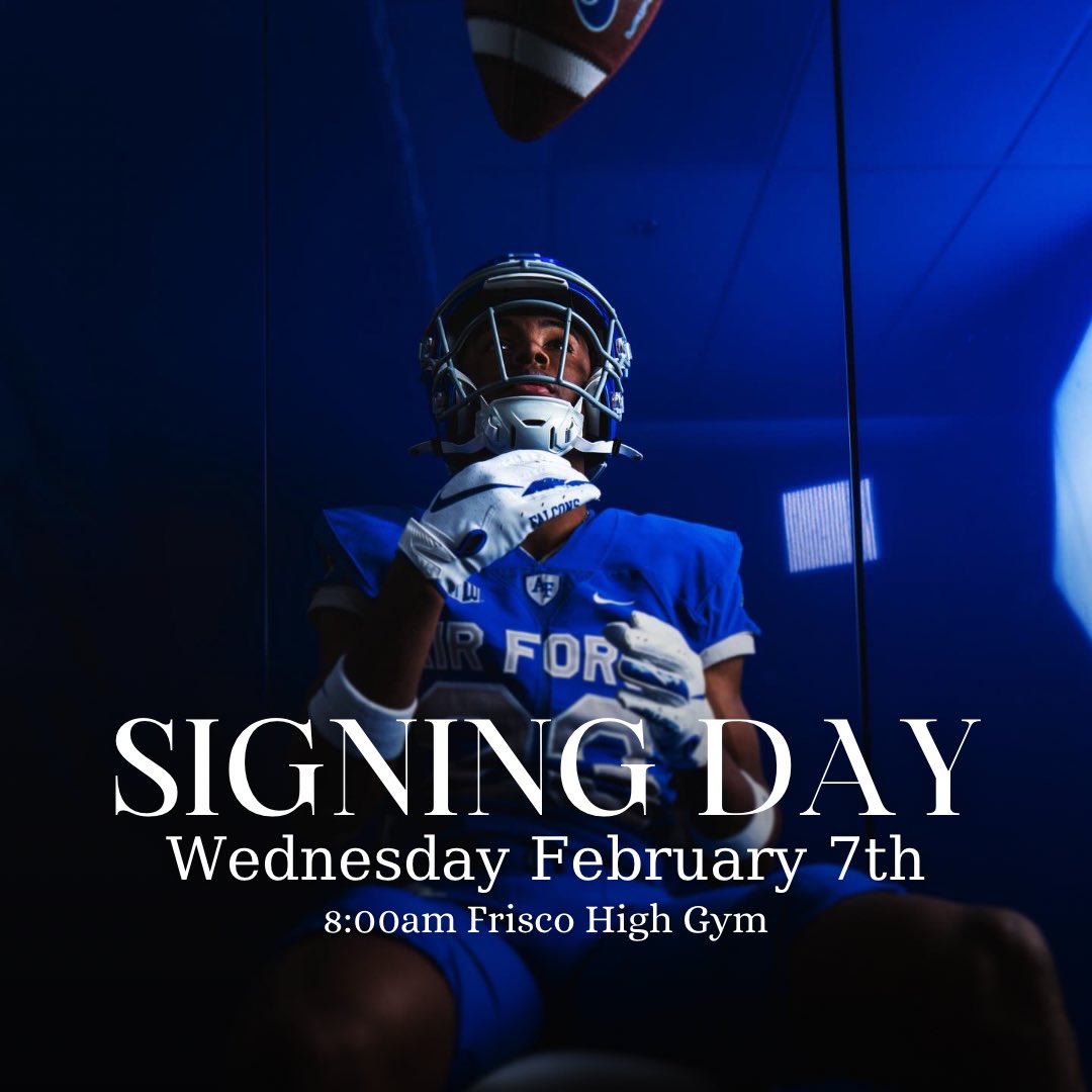 I will be signing February 7th at 8:00am to the United States Airforce Academy! It will be held in the Frisco High school Gym. Everyone is welcome!! ⚡️⚡️