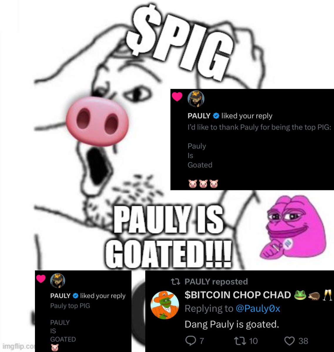 PigOnSol's tweet photo. Based $PIG reposted by Pauly... he should know best that 

Pauly
Is 
Goated
🐷🐷🐷 https://t.co/p6dHOK5smd