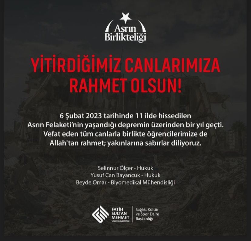 Yitirdiğimiz canlarımıza Allah’tan rahmet; yakınlarına sabırlar dileriz.

Allah böylesi büyük felaketlerden devletimizi ve milletimizi korusun. Birlik ve beraberliğimiz daim olsun. 🇹🇷🇹🇷🇹🇷
#DepremiUnutma