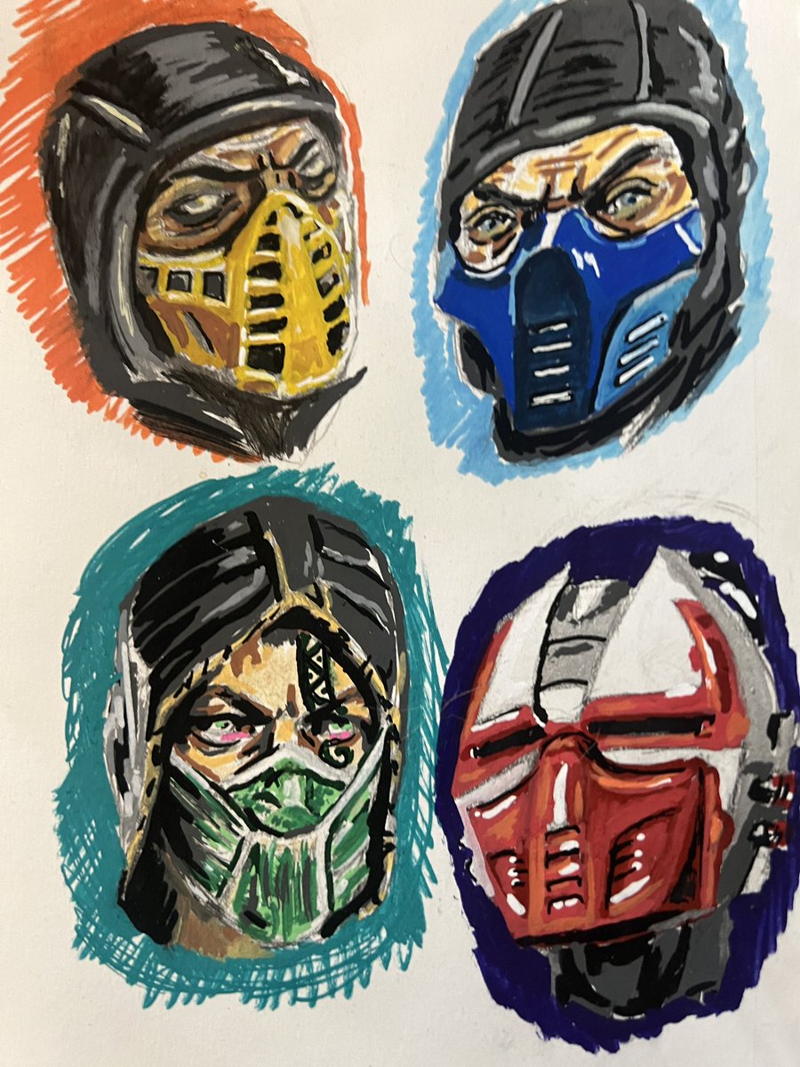 heyimjoegriffin's tweet photo. Some Mortal Kombat head studies I sketched up using Posca Paint Pens. I remember in 1992 doing every chore and saving every cent to buy this game and Iโve played every one since! Thanks for looking! #MortalKombat #fanart #sketches #abacabb @noobde @therealsaibot @MortalKombat https://t.co/6wuNEqUXPh