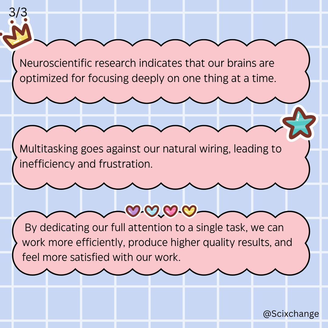 🚫🧠 Breaking the Multitasking Myth: Why Doing One Thing at a Time is the Real Superpower 💪✨ Dive into the science behind why our brains prefer mono-tasking over multitasking.  

#MythbusterMonday #MultitaskingMyth