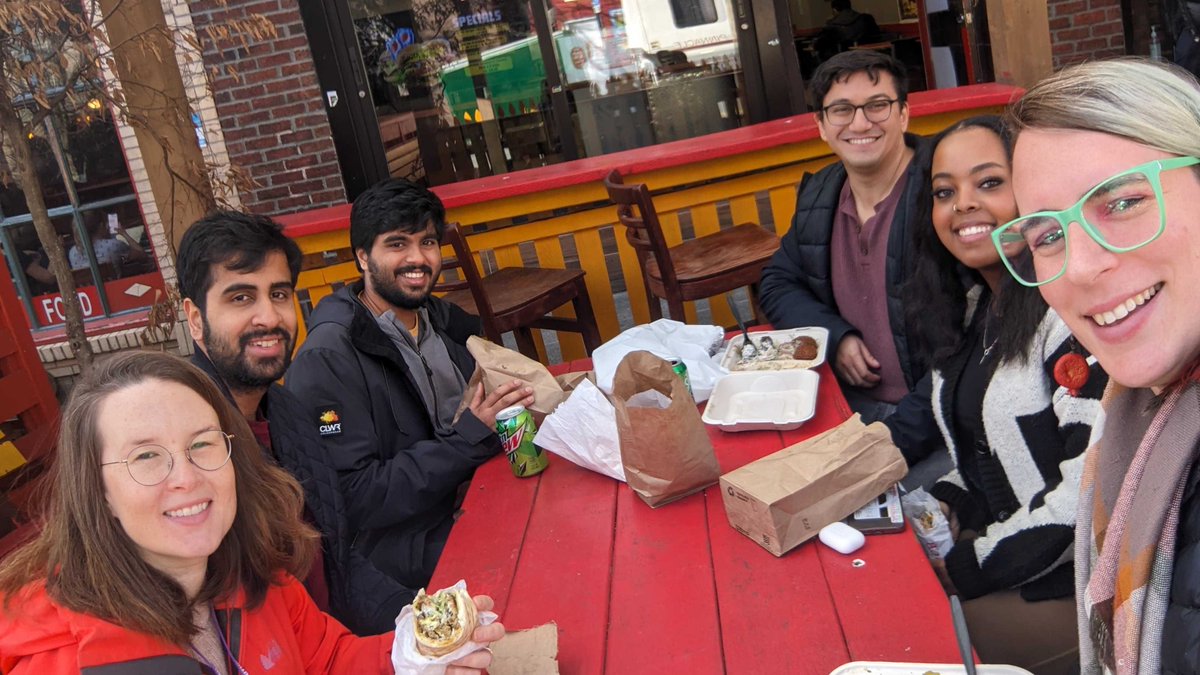 Fueling our research with some falafel! (The crooked photo is to commemorate a crooked table 🙃) #MatsuLab #LabLunch