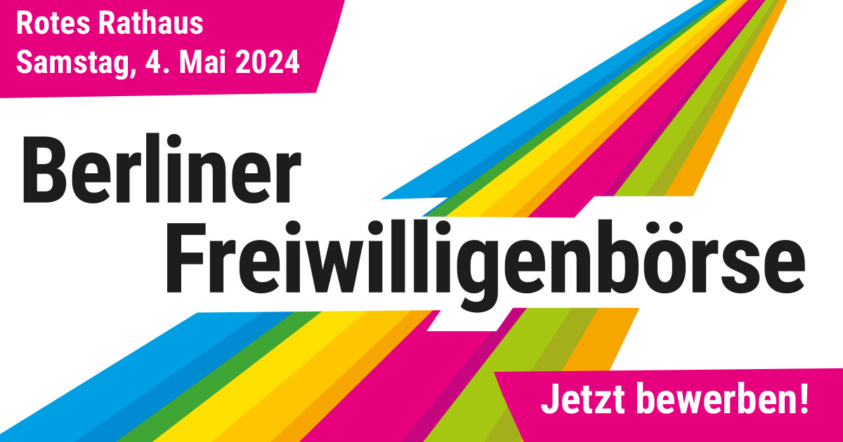 BIS ZUM 20. FEBRUAR 2024 als AUSSTELLENDE  auf der 17.  BERLINER FREIWILLIGENBÖRSE am 4. MAI 2024 im und vor dem  ROTEN RATHAUS BEWERBEN! Alle INFOs zur Börse und zur Bewerbung hier &gt;&gt;&gt;  berliner-freiwilligenboerse.de

#ZusammenhaltenVielfaltLeben #BerlinerFreiwilligenbörse